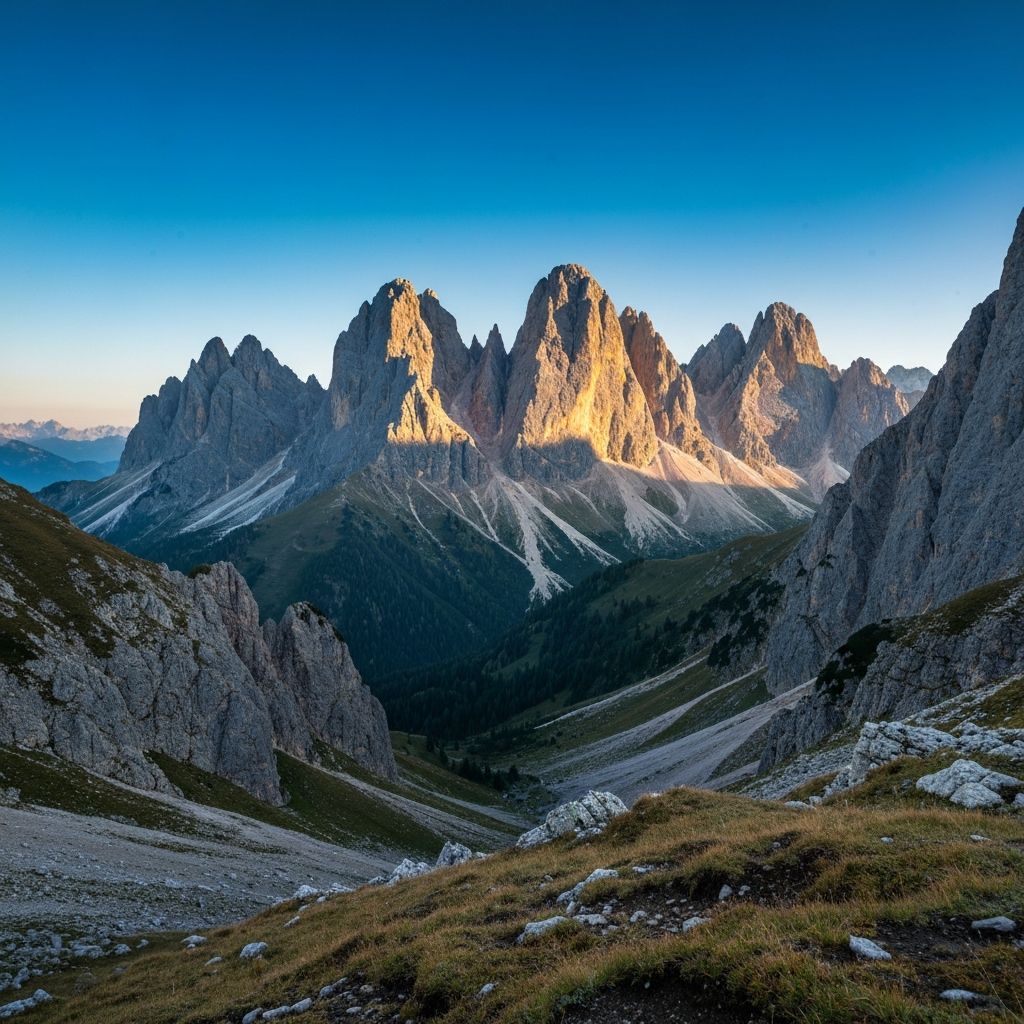 Alpine mountain landscape with clear blue sky